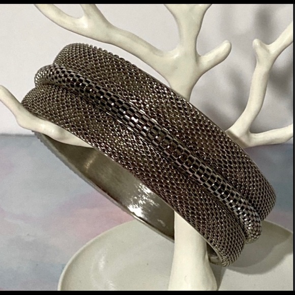 1990s Biker / Steampunk / Gothic Stainless Steel Mesh Metal Bangle Bracelet - Picture 3 of 8